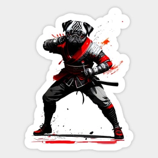 Fierce and Adorable Pug Samurai in Action Sticker